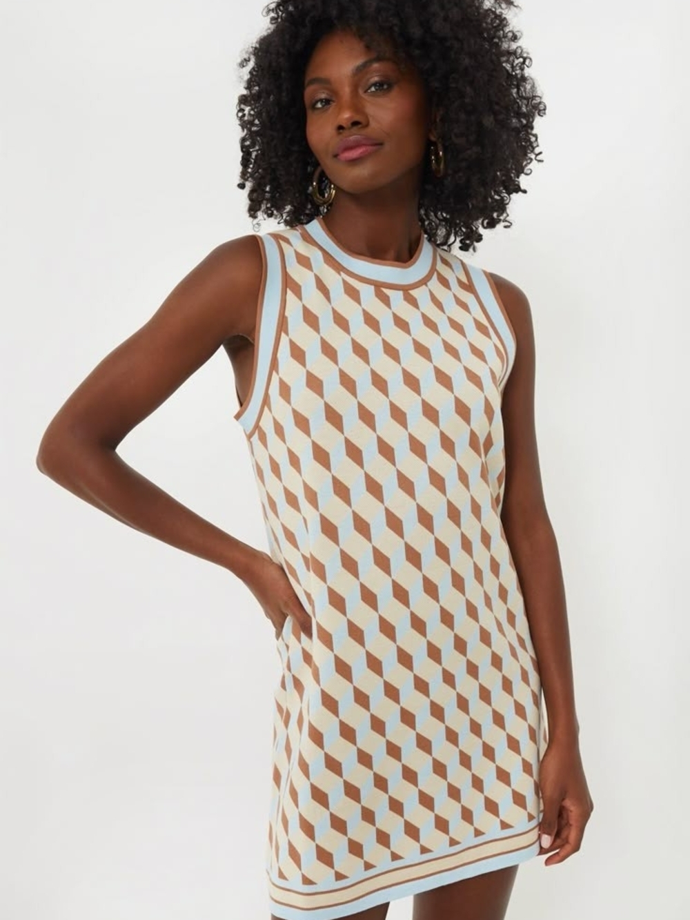 $90 Tuckernuck Size XXL Ocean Spray Knit Geo Marie Dress - Light Blue/Tan NWT